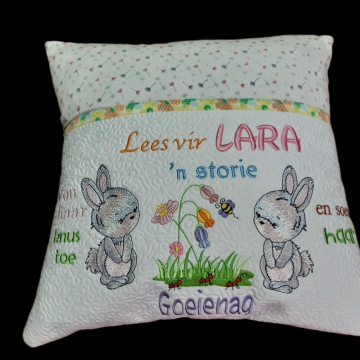 Two bunnies  reading pillow with pocket 